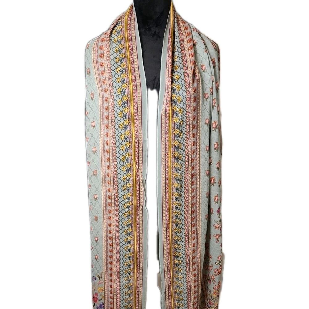 Boho Floral Embellished Scarf Multicolor Lightweight Shawl Wrap Festival - Picture 2 of 12